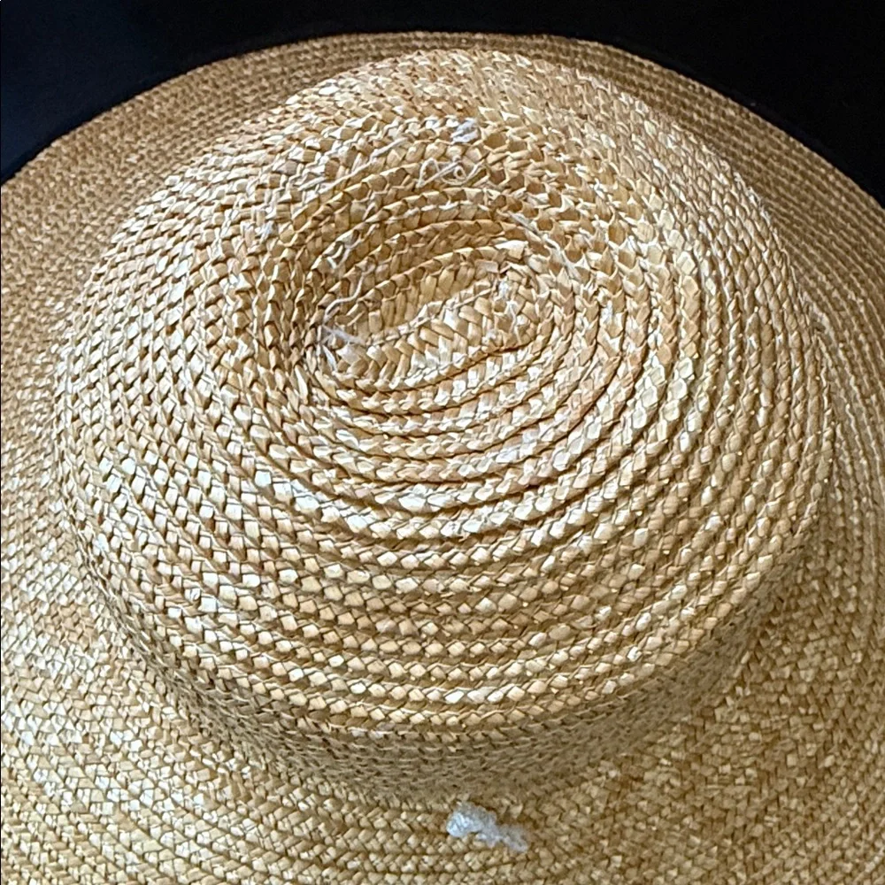 Natural Straw Wide Brim Hat with Black Trim and tie unisex